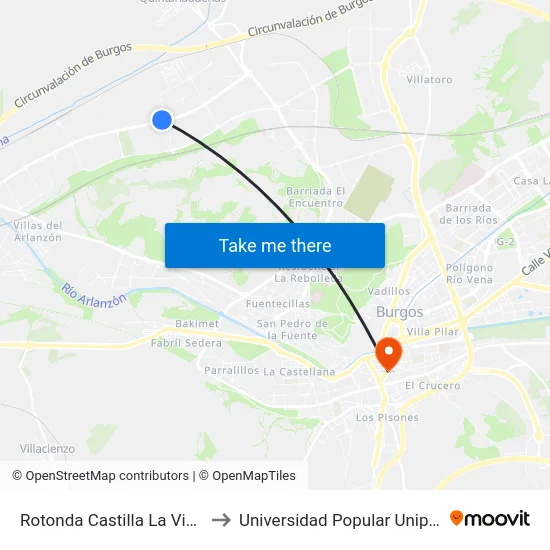 Rotonda Castilla La Vieja to Universidad Popular Unipec map