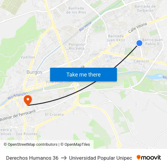Derechos Humanos 36 to Universidad Popular Unipec map