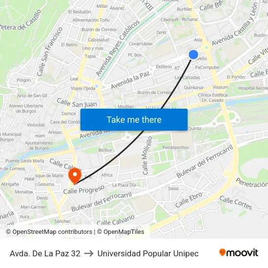 Avda. De La Paz 32 to Universidad Popular Unipec map