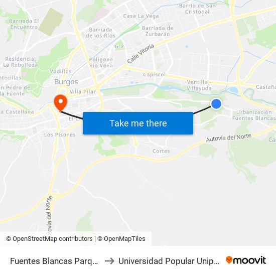 Fuentes Blancas Parque to Universidad Popular Unipec map