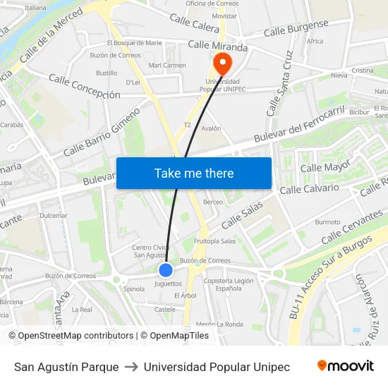 San Agustín Parque to Universidad Popular Unipec map