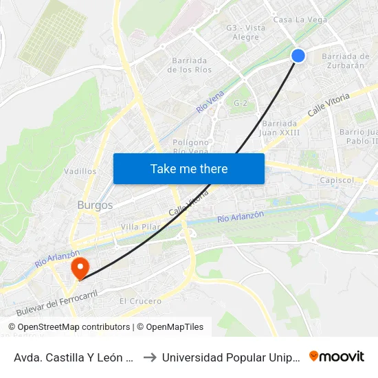 Avda. Castilla Y León 84 to Universidad Popular Unipec map