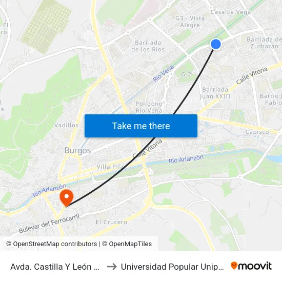 Avda. Castilla Y León 70 to Universidad Popular Unipec map