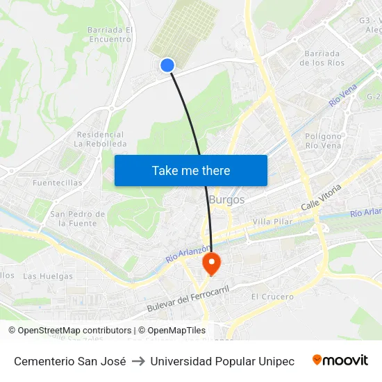 Cementerio San José to Universidad Popular Unipec map