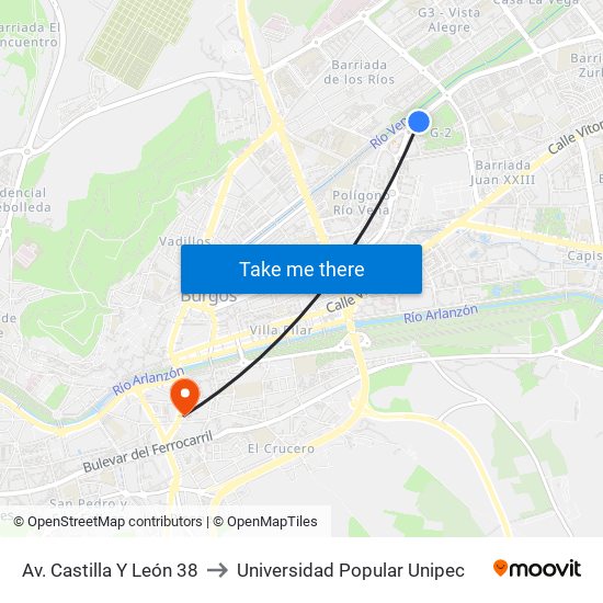 Avda. Castilla Y León 38 to Universidad Popular Unipec map