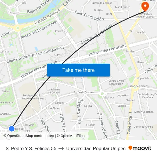 S. Pedro Y S. Felices 55 to Universidad Popular Unipec map