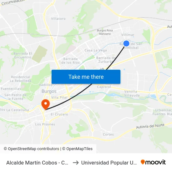 Alcalde Martín Cobos - Colegio to Universidad Popular Unipec map