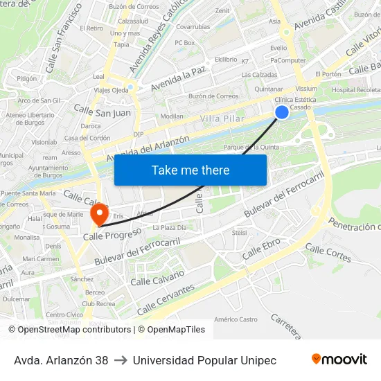 Avda. Arlanzón 38 to Universidad Popular Unipec map