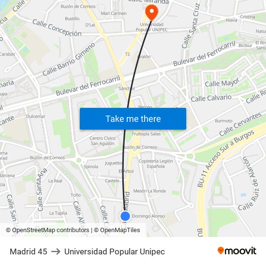 Madrid 47 to Universidad Popular Unipec map