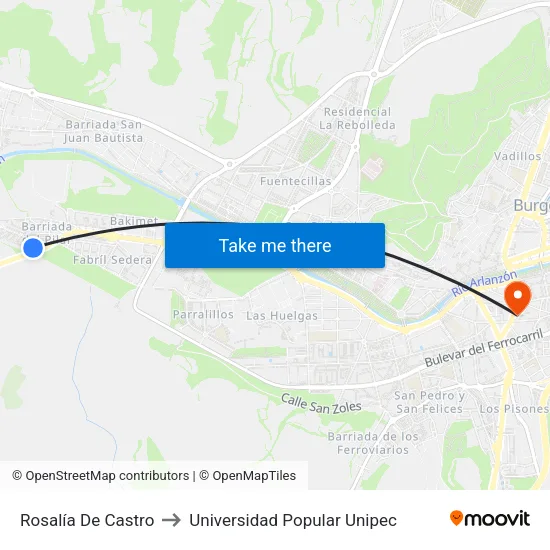 Rosalía De Castro to Universidad Popular Unipec map