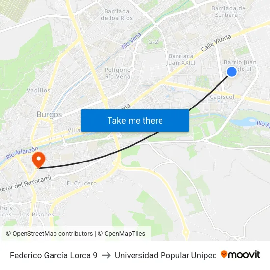 Federico García Lorca 9 to Universidad Popular Unipec map
