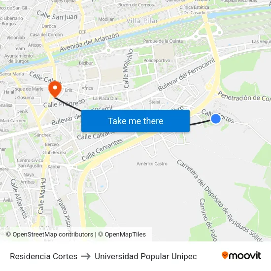 Residencia Cortes to Universidad Popular Unipec map