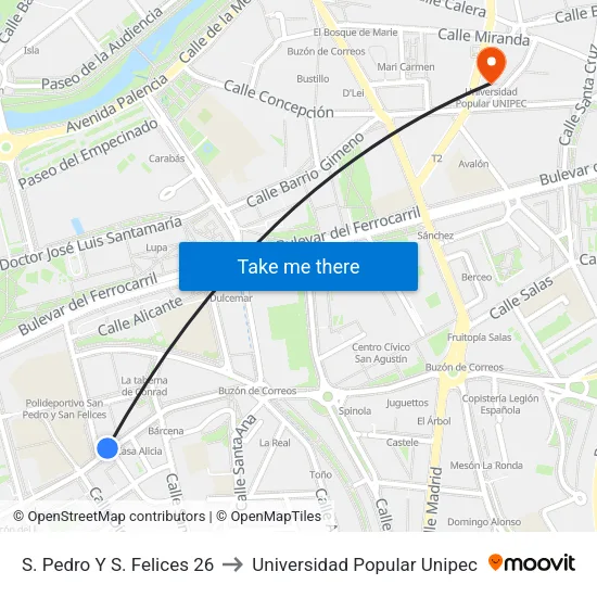 S. Pedro Y S. Felices 26 to Universidad Popular Unipec map