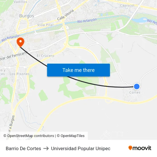 Barrio De Cortes to Universidad Popular Unipec map