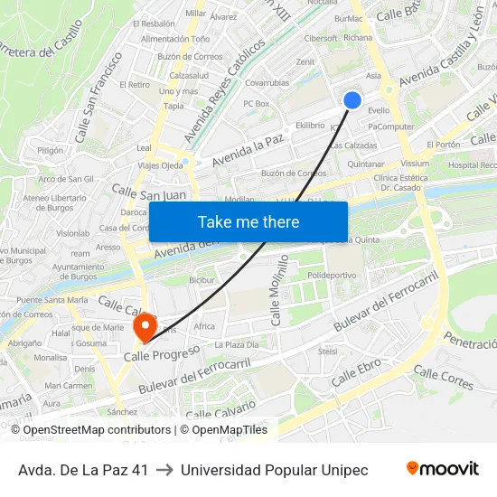 Avda. De La Paz 41 to Universidad Popular Unipec map