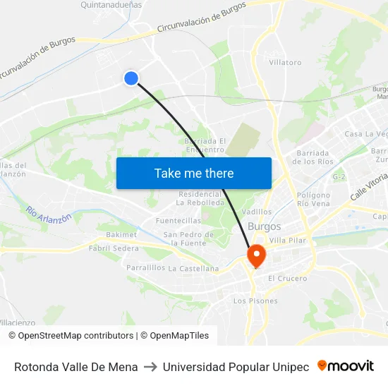 Rotonda Valle De Mena to Universidad Popular Unipec map