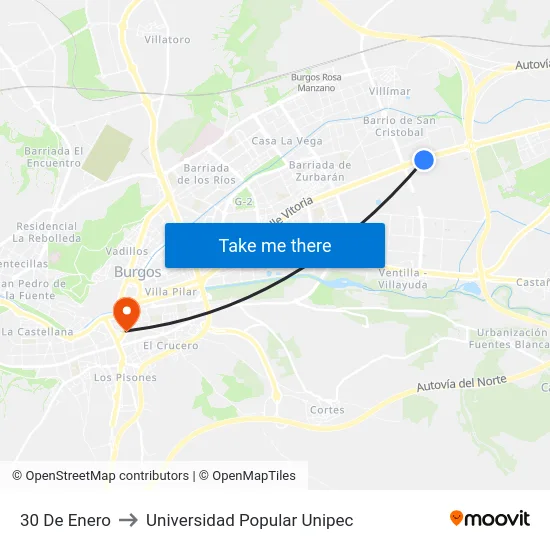 30 De Enero to Universidad Popular Unipec map