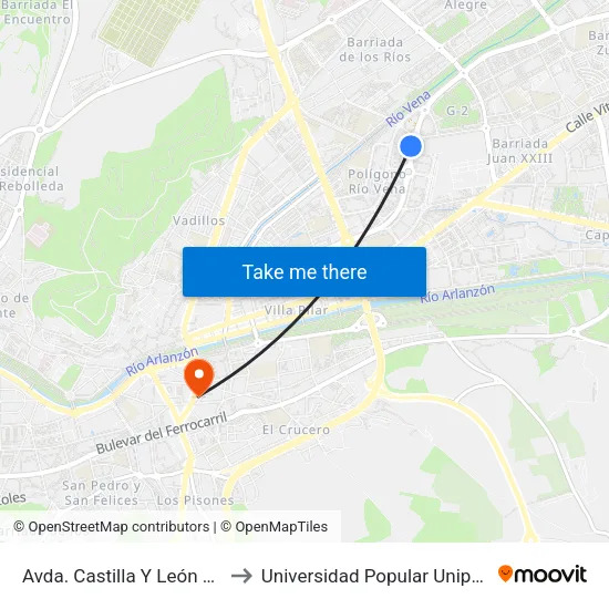 Avda. Castilla Y León 19 to Universidad Popular Unipec map