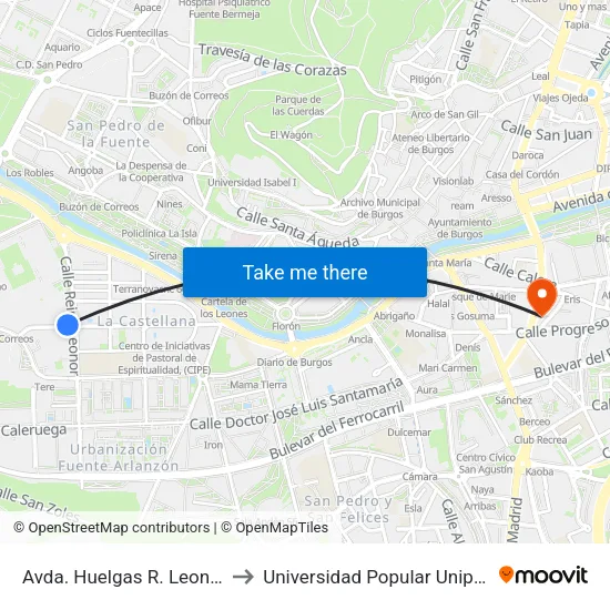 Avda. Huelgas R. Leonor to Universidad Popular Unipec map