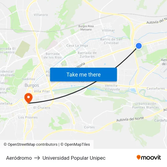 Aeródromo to Universidad Popular Unipec map