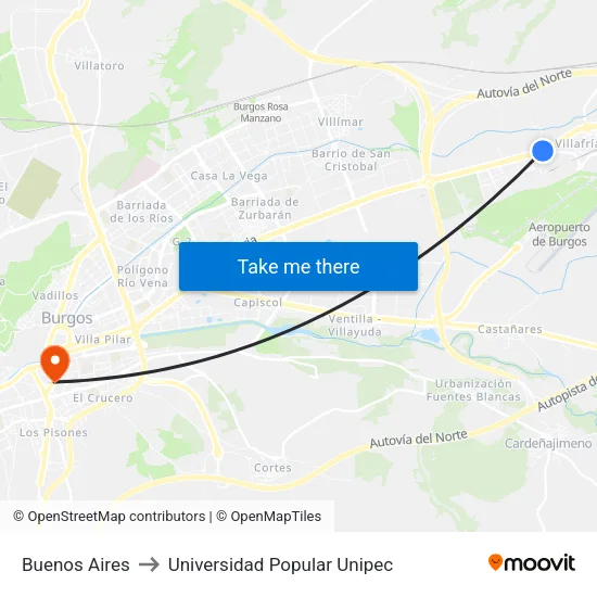 Buenos Aires to Universidad Popular Unipec map