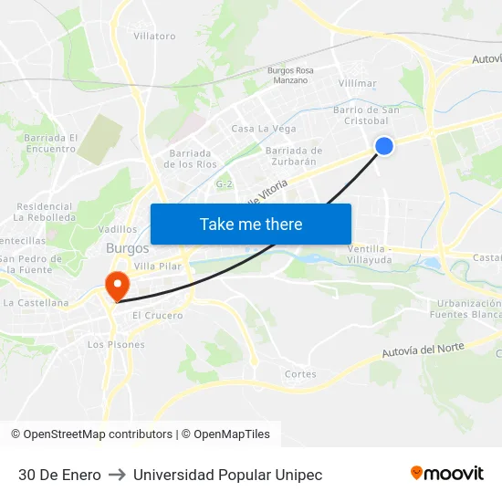 30 De Enero to Universidad Popular Unipec map
