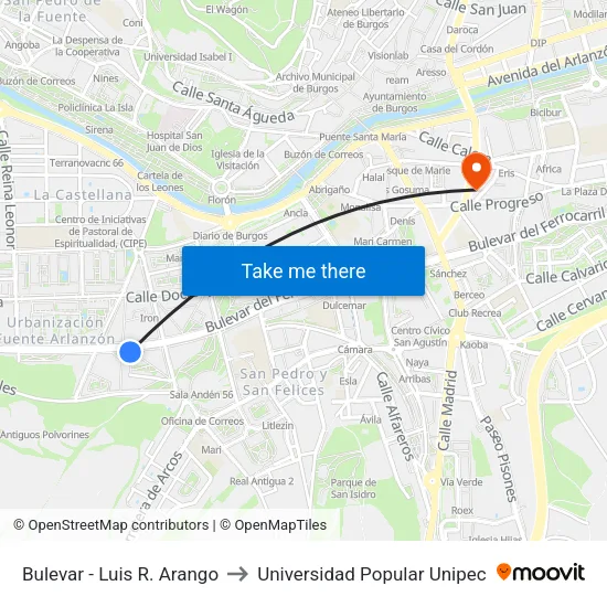 Bulevar - Luis R. Arango to Universidad Popular Unipec map