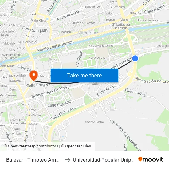 Bulevar - Timoteo Arnáiz to Universidad Popular Unipec map