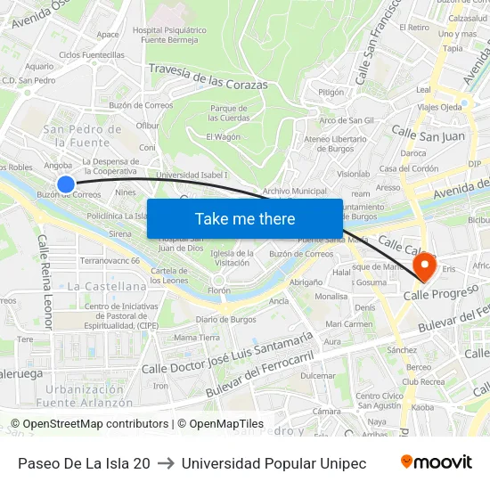 Paseo De La Isla 20 to Universidad Popular Unipec map