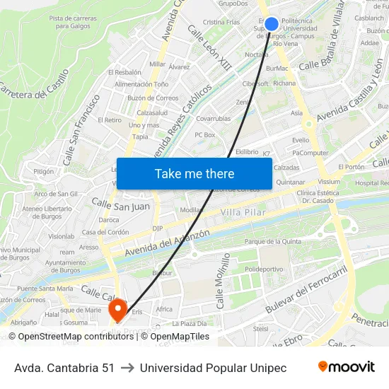 Avda. Cantabria 51 to Universidad Popular Unipec map