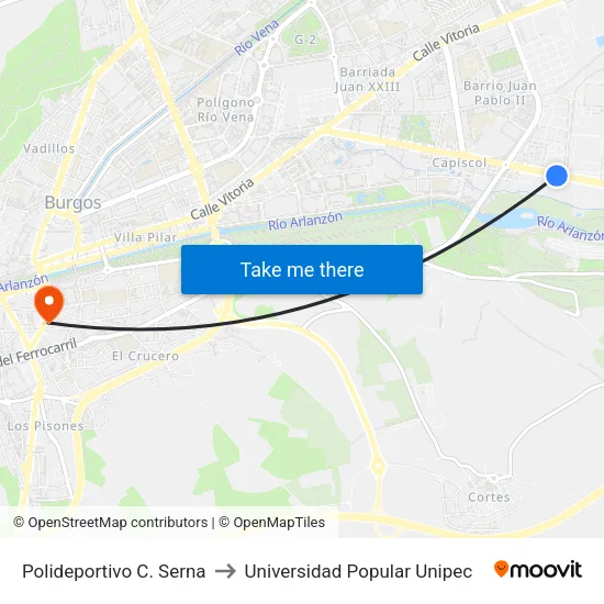 Polideportivo C. Serna to Universidad Popular Unipec map