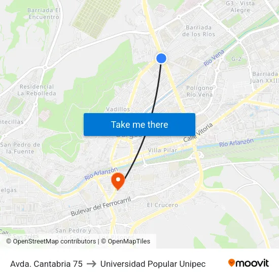 Avda. Cantabria 75 to Universidad Popular Unipec map