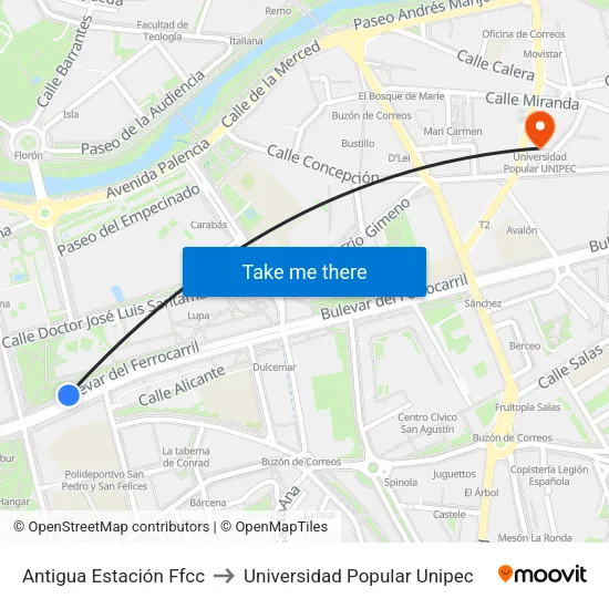 Antigua Estación Ffcc to Universidad Popular Unipec map