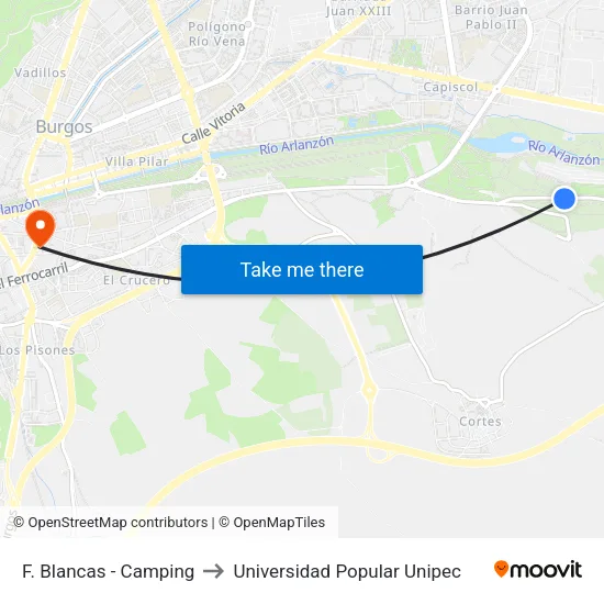 F. Blancas - Camping to Universidad Popular Unipec map