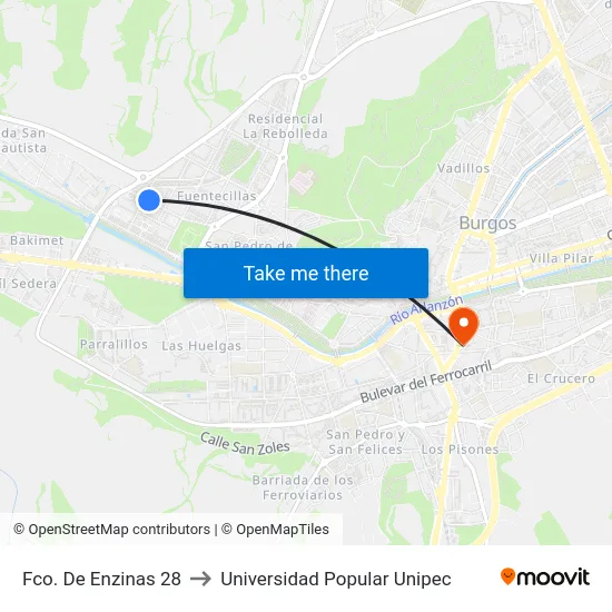 Fco. De Enzinas 28 to Universidad Popular Unipec map