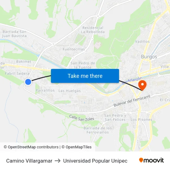 Camino Villargamar to Universidad Popular Unipec map
