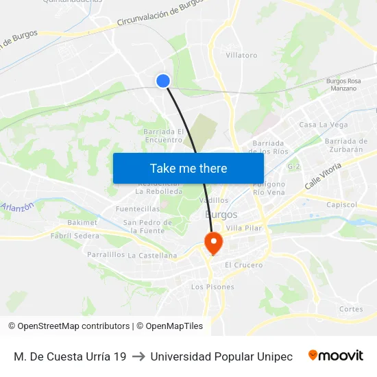 M. De Cuesta Urría 19 to Universidad Popular Unipec map