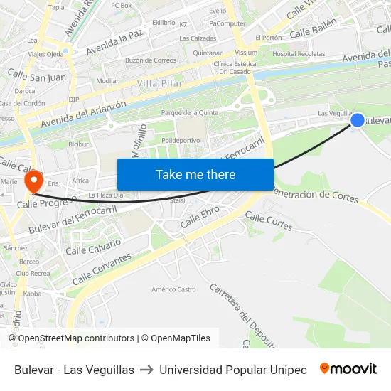 Bulevar - Las Veguillas to Universidad Popular Unipec map