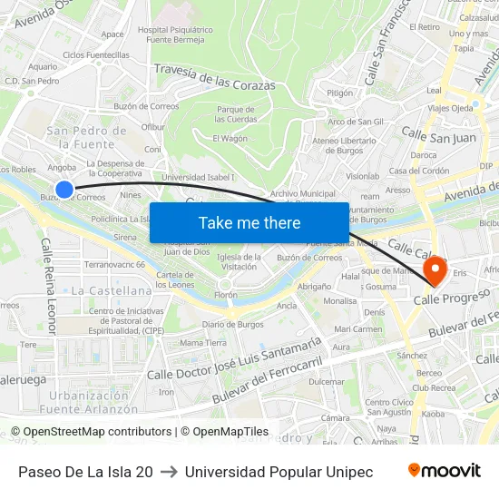 Paseo De La Isla 20 to Universidad Popular Unipec map