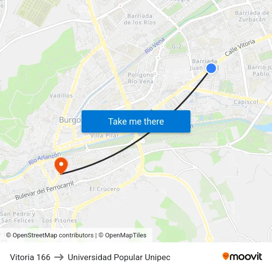 Vitoria 166 to Universidad Popular Unipec map
