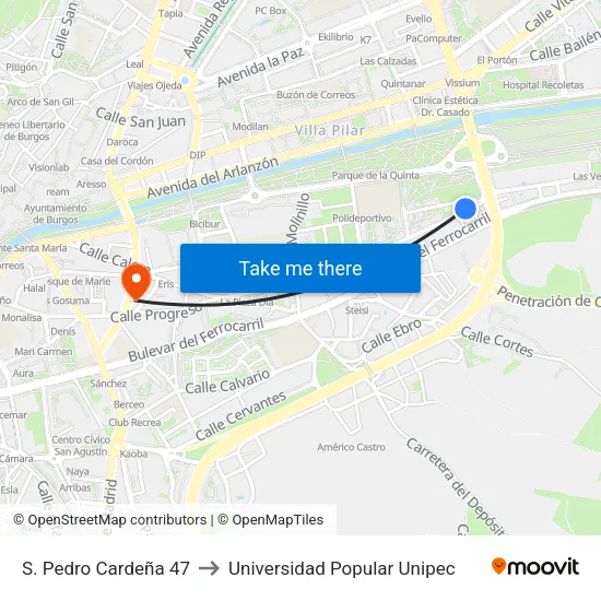 S. Pedro Cardeña 47 to Universidad Popular Unipec map