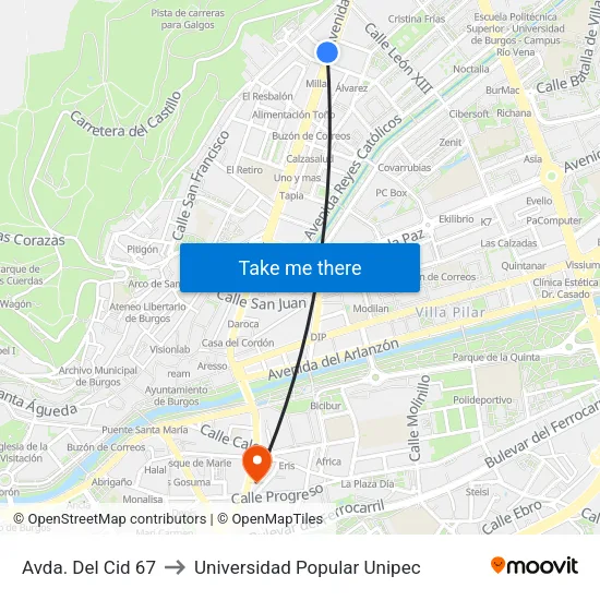 Avda. Del Cid 67 to Universidad Popular Unipec map