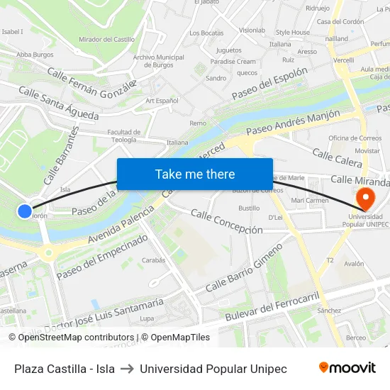 Plaza Castilla - Isla to Universidad Popular Unipec map