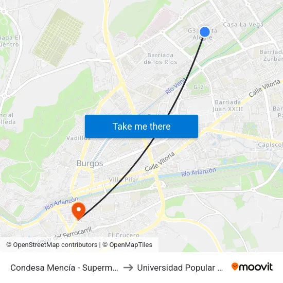 Condesa Mencía - Supermercado to Universidad Popular Unipec map