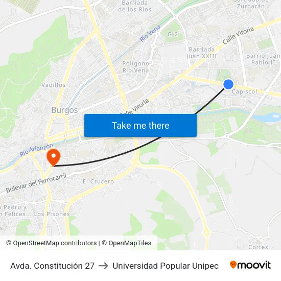 Avda. Constitución 27 to Universidad Popular Unipec map