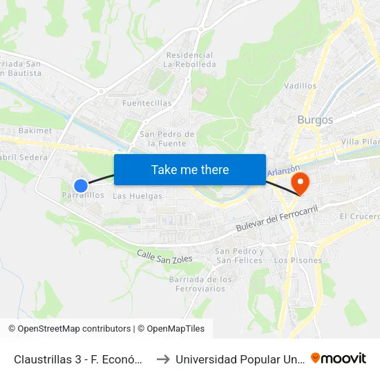 Claustrillas 3 - F. Económicas to Universidad Popular Unipec map