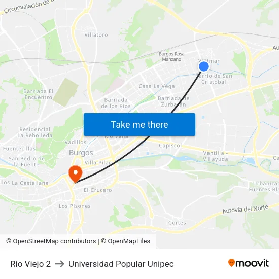 Río Viejo 2 to Universidad Popular Unipec map