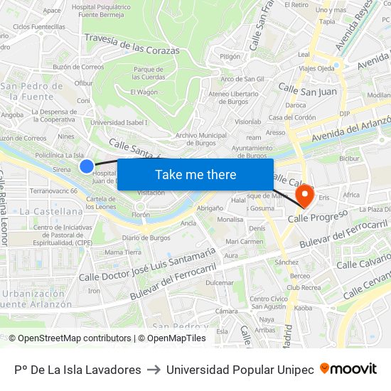 Pº De La Isla Lavadores to Universidad Popular Unipec map