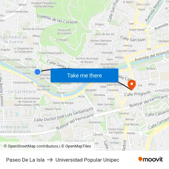 Paseo De La Isla to Universidad Popular Unipec map