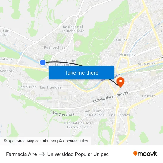 Farmacia Aire to Universidad Popular Unipec map